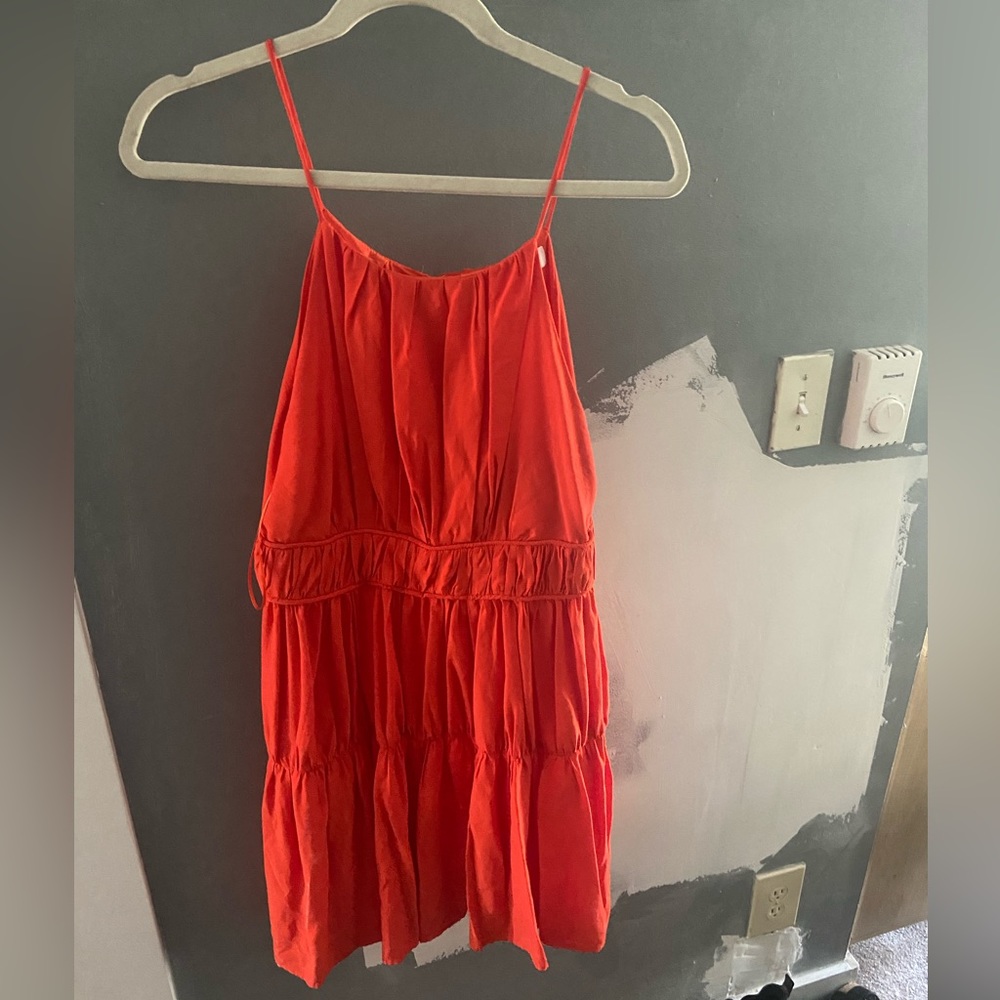 Macaron Mini Dress Orange Halter Neck Tiered Skirt Sz M Used